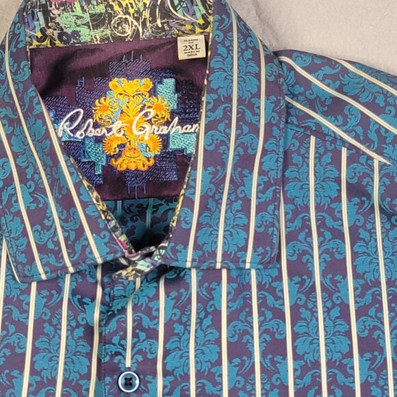 Robert Graham Long Sleeve Contrast Cuff Men's Shirt 2XL - Picture 2 of 8